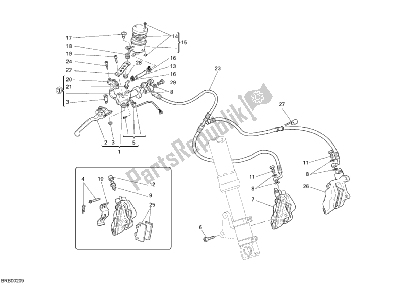 All parts for the Front Brake System of the Ducati Monster S2R 1000 USA 2007